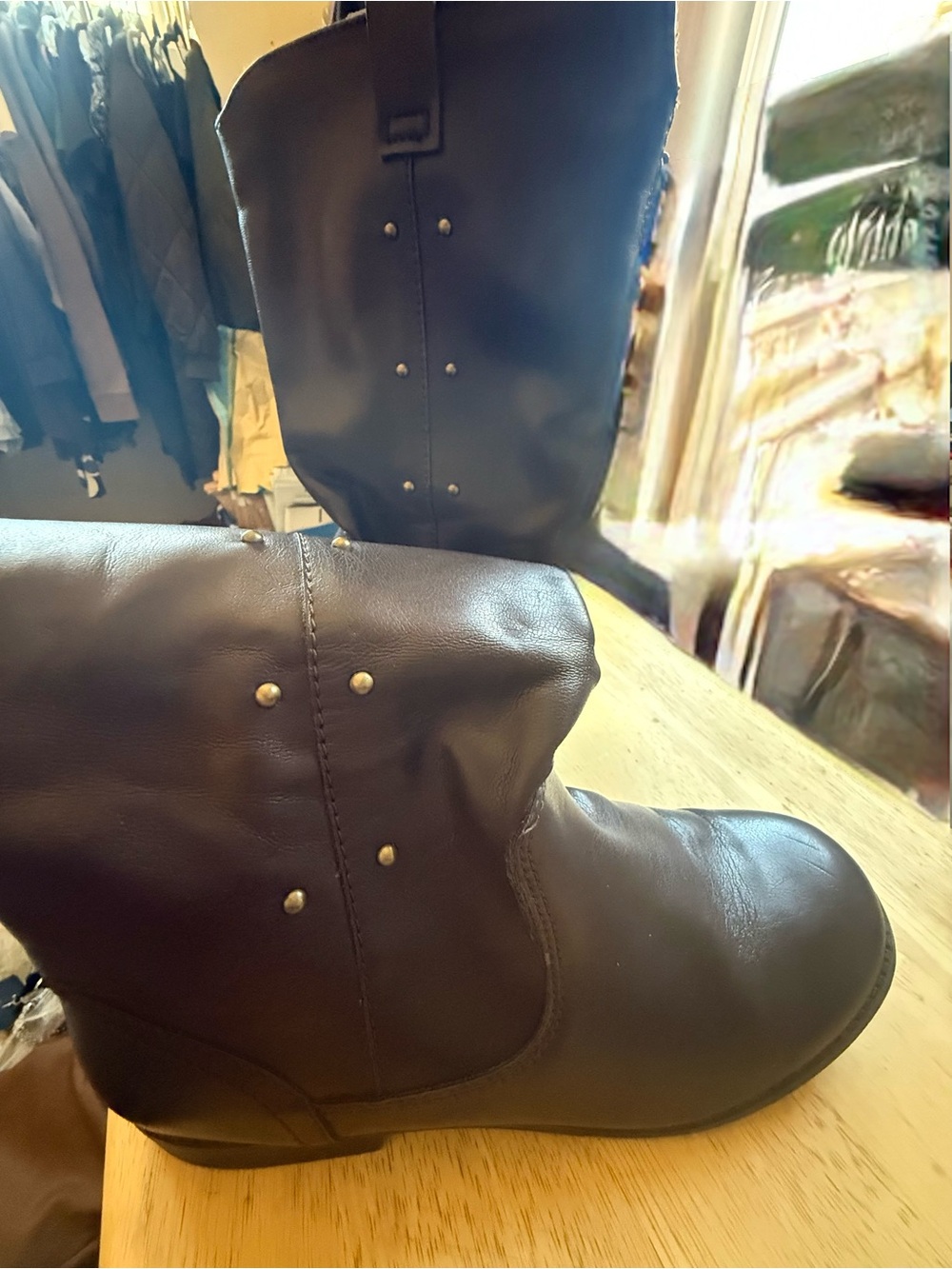 American Eagle Outfitters Dark Brown Mid-Calf Studded Leather Boots